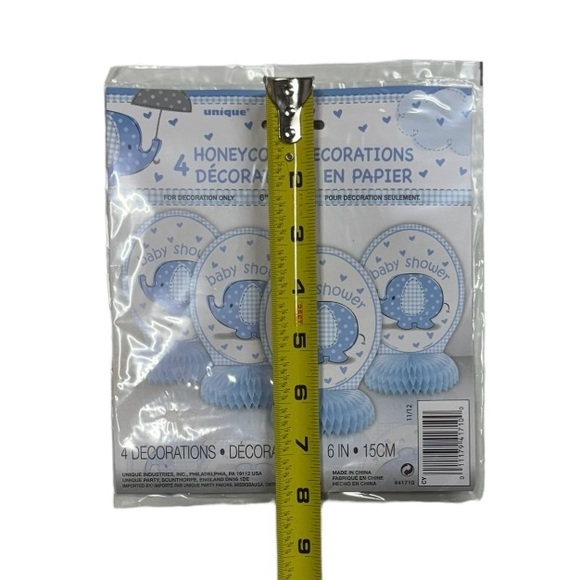 4 blue baby shower honeycomb decorations with elephant on front new in package! - Picture 3 of 4